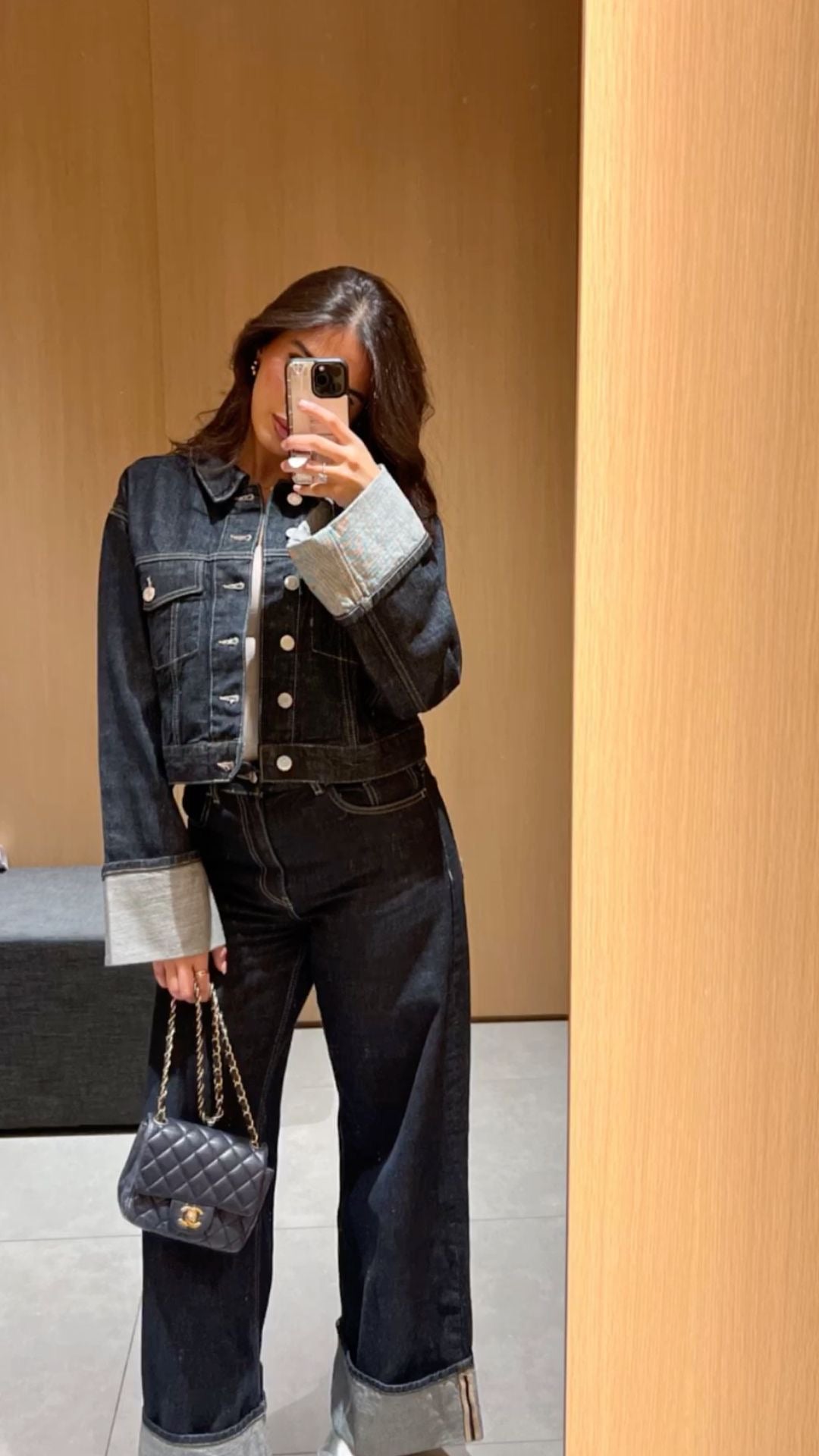 Cropped Denim Jacket and Trousers Set