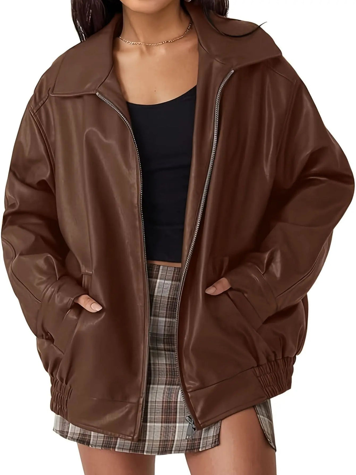 Classic Oversized Leather-Look Bomber