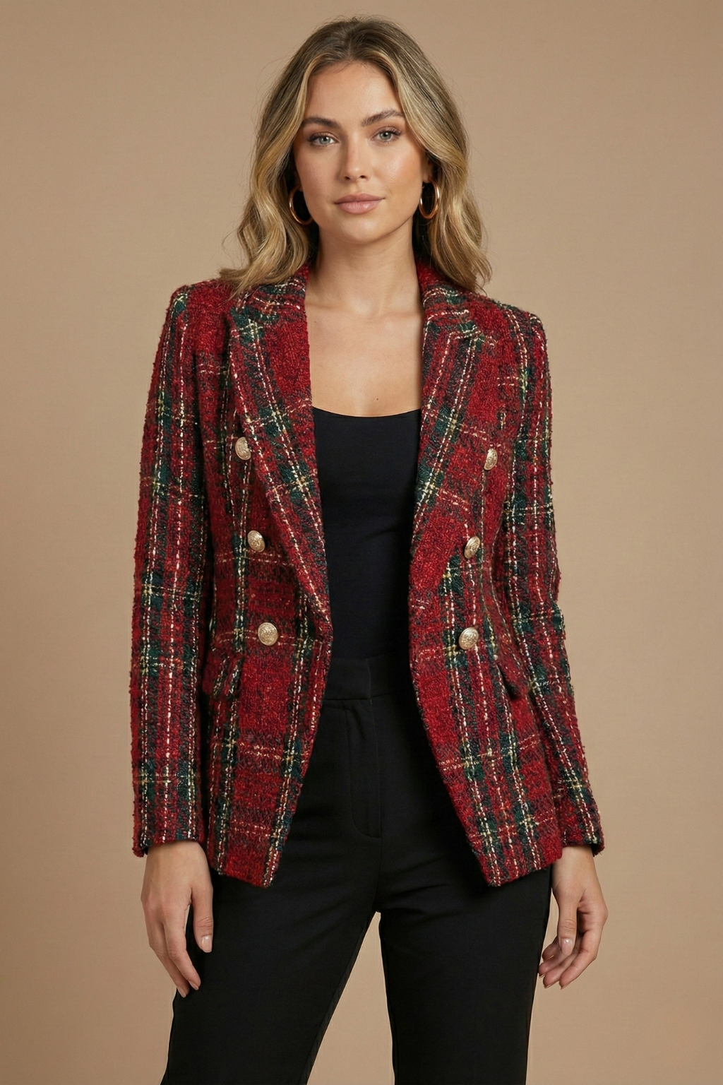 Check Double-Breasted Blazer