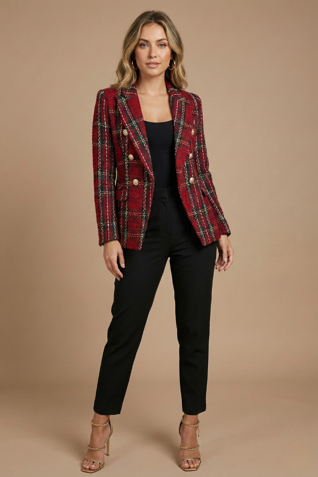 Check Double-Breasted Blazer