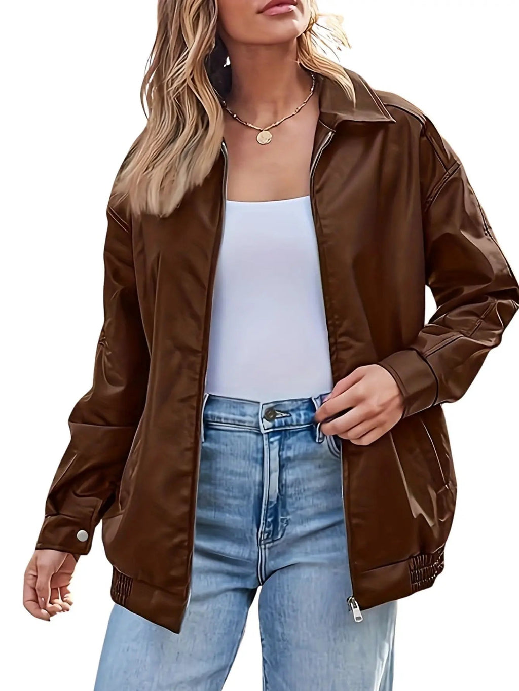 Classic Oversized Leather-Look Bomber