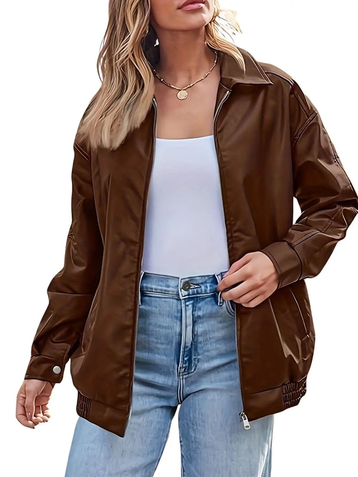 Classic Oversized Leather-Look Bomber