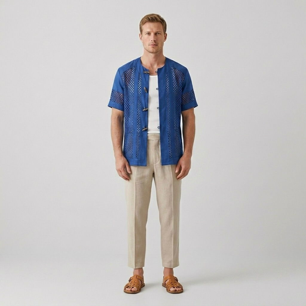 Mesh Panel Toggle Resort Shirt