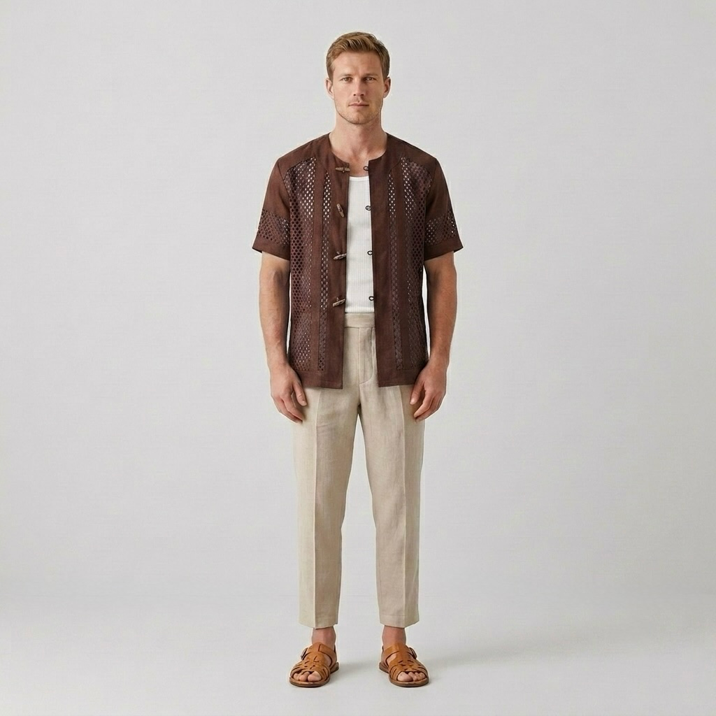 Mesh Panel Toggle Resort Shirt