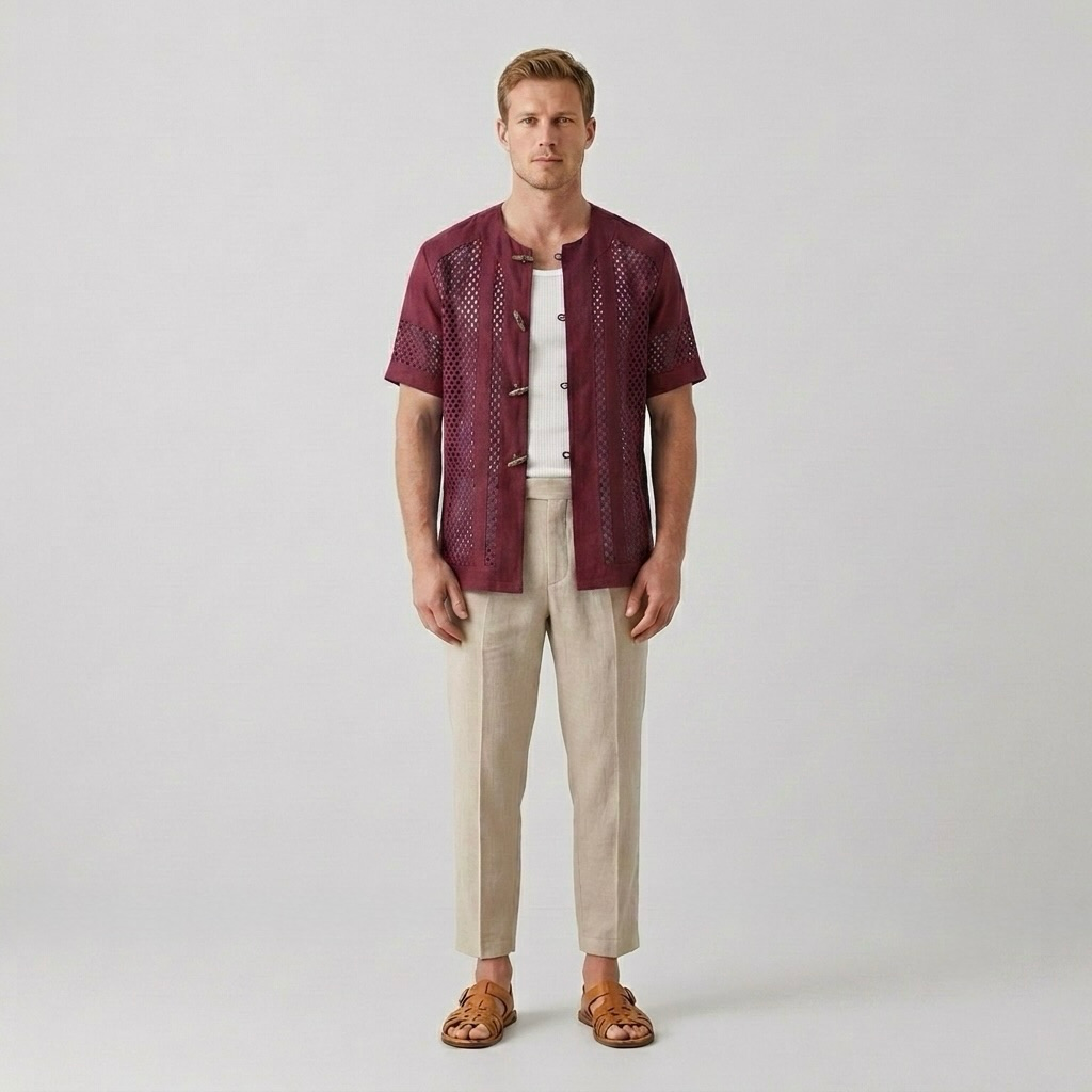 Mesh Panel Toggle Resort Shirt