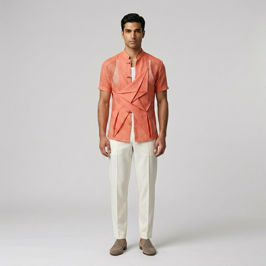Origami Fold Mesh Statement Shirt