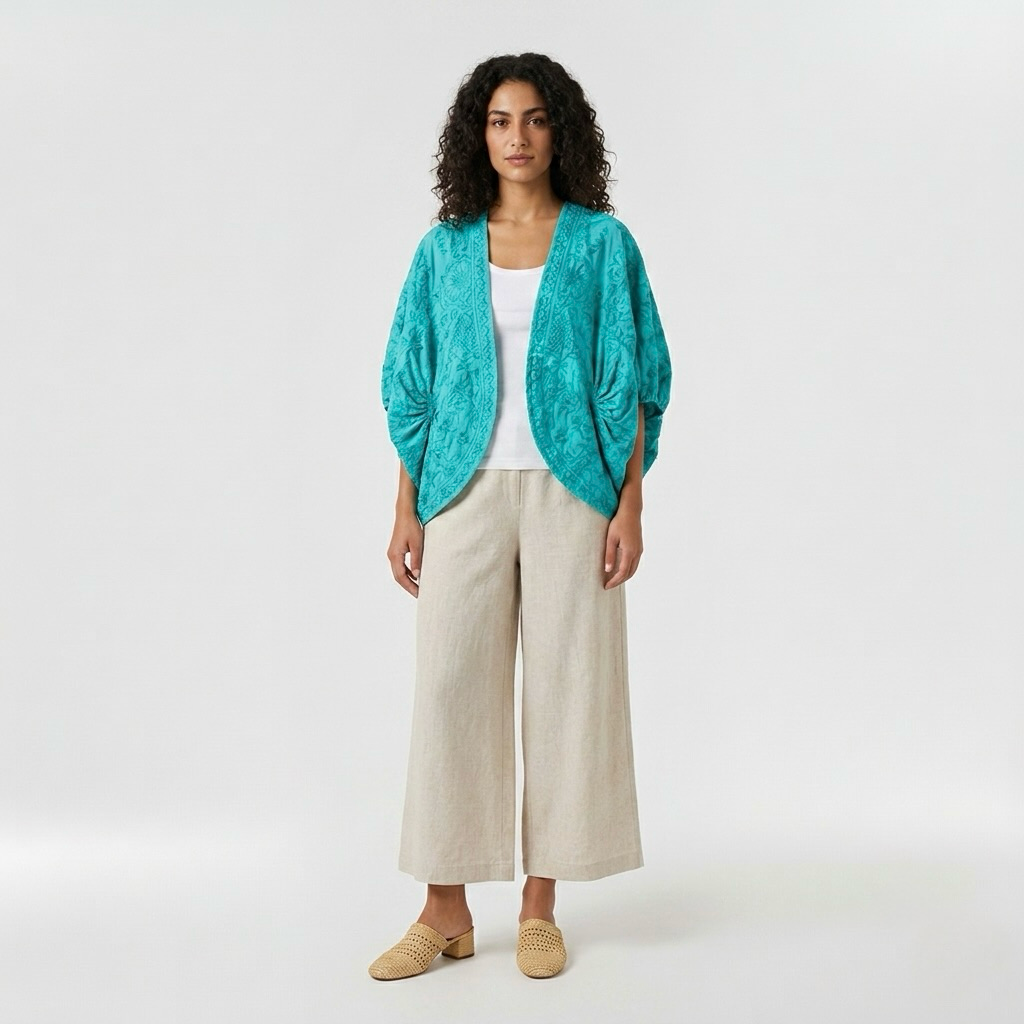 Textured Cocoon Sleeve Open Jacket