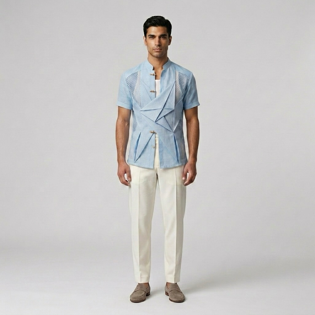 Origami Fold Mesh Statement Shirt