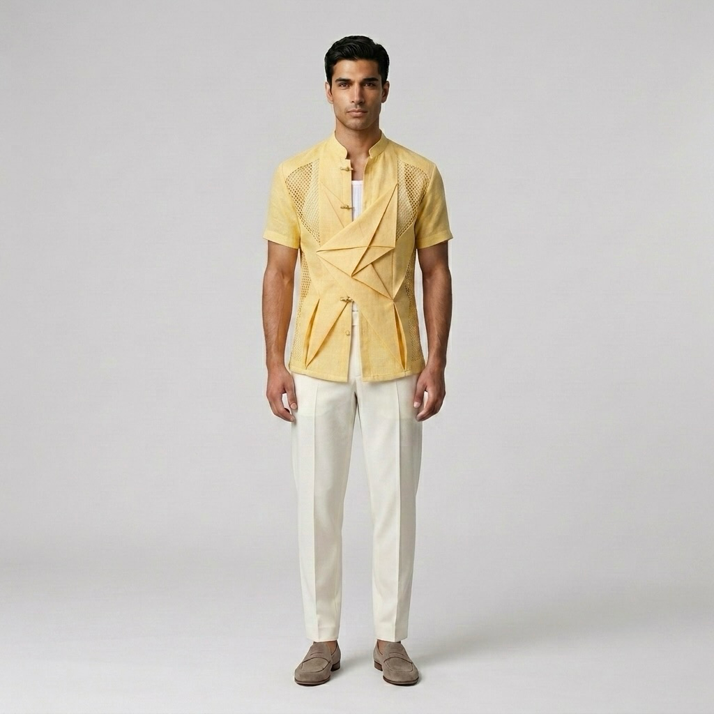 Origami Fold Mesh Statement Shirt