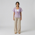 Flutter Sleeve Sheer Waist Blouse