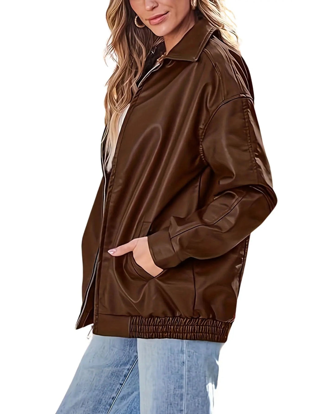 Classic Oversized Leather-Look Bomber