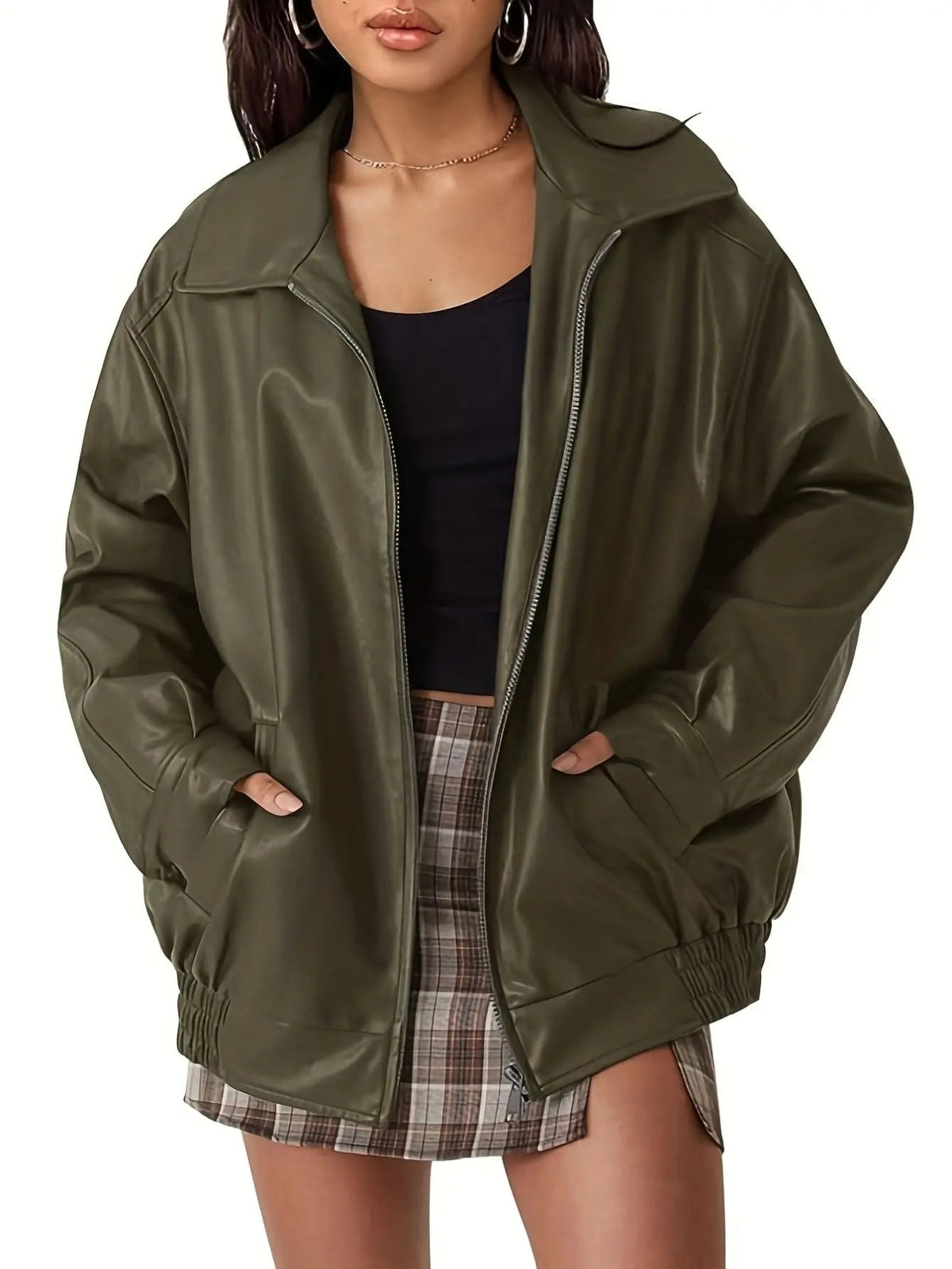 Classic Oversized Leather-Look Bomber