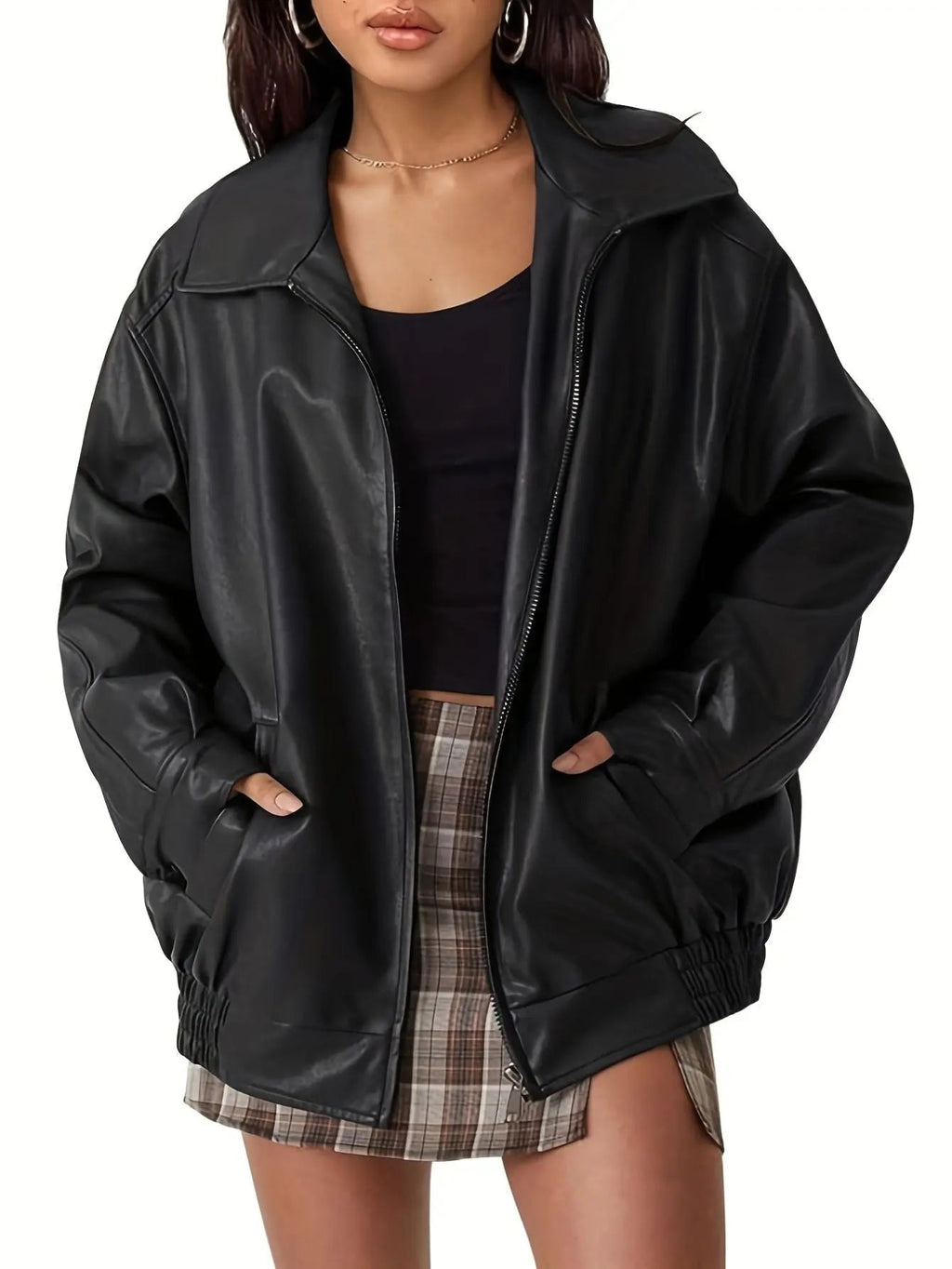 Classic Oversized Leather-Look Bomber