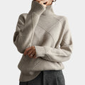 Checked Relaxed Fit Turtleneck Sweater for Women 0
