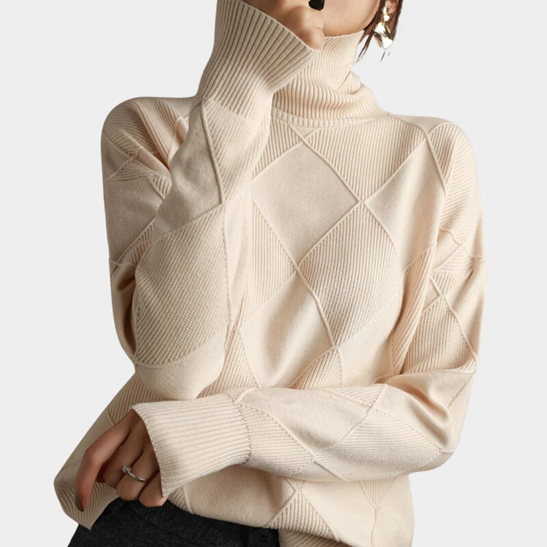Checked Relaxed Fit Turtleneck Sweater for Women 2