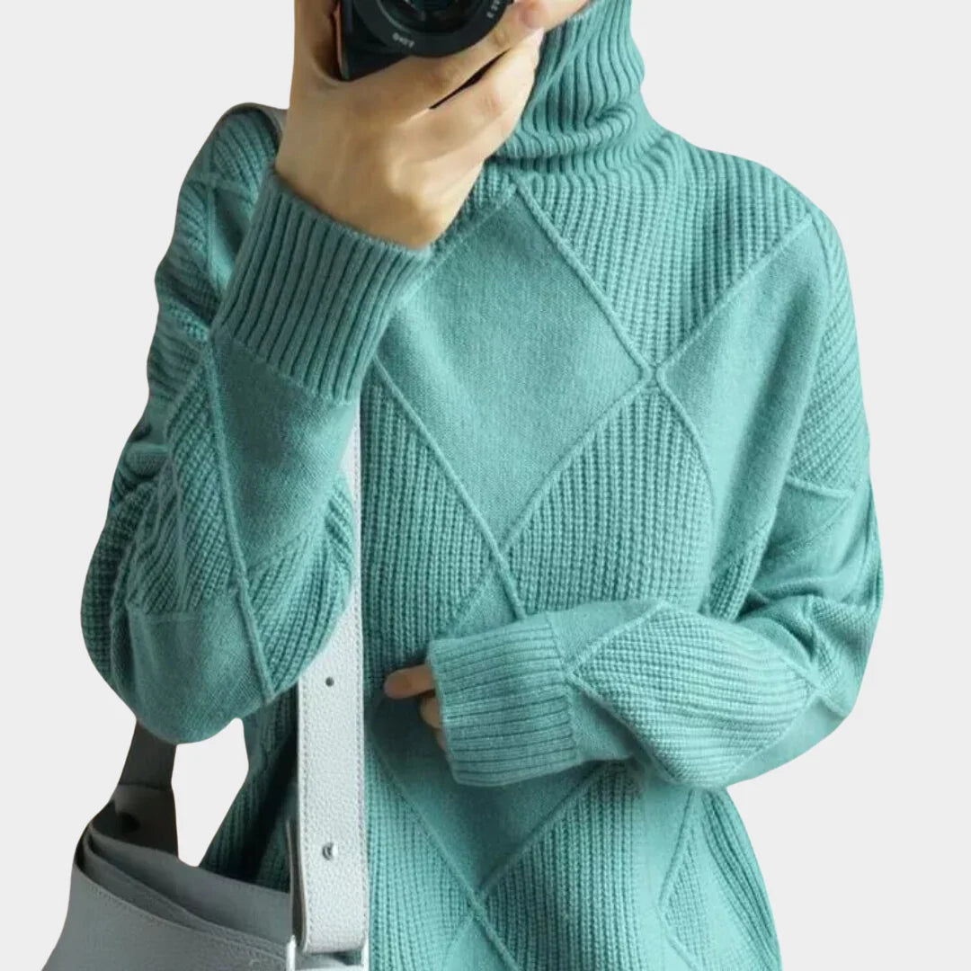 Checked Relaxed Fit Turtleneck Sweater for Women 4