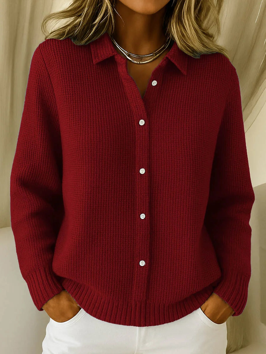 Classic Collared Cardigan with Slightly Fitted Silhouette for Women 2