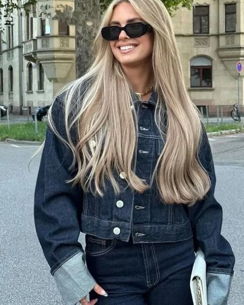 Cropped Denim Jacket and Trousers Set