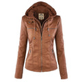 Hooded Faux Leather Biker Jacket