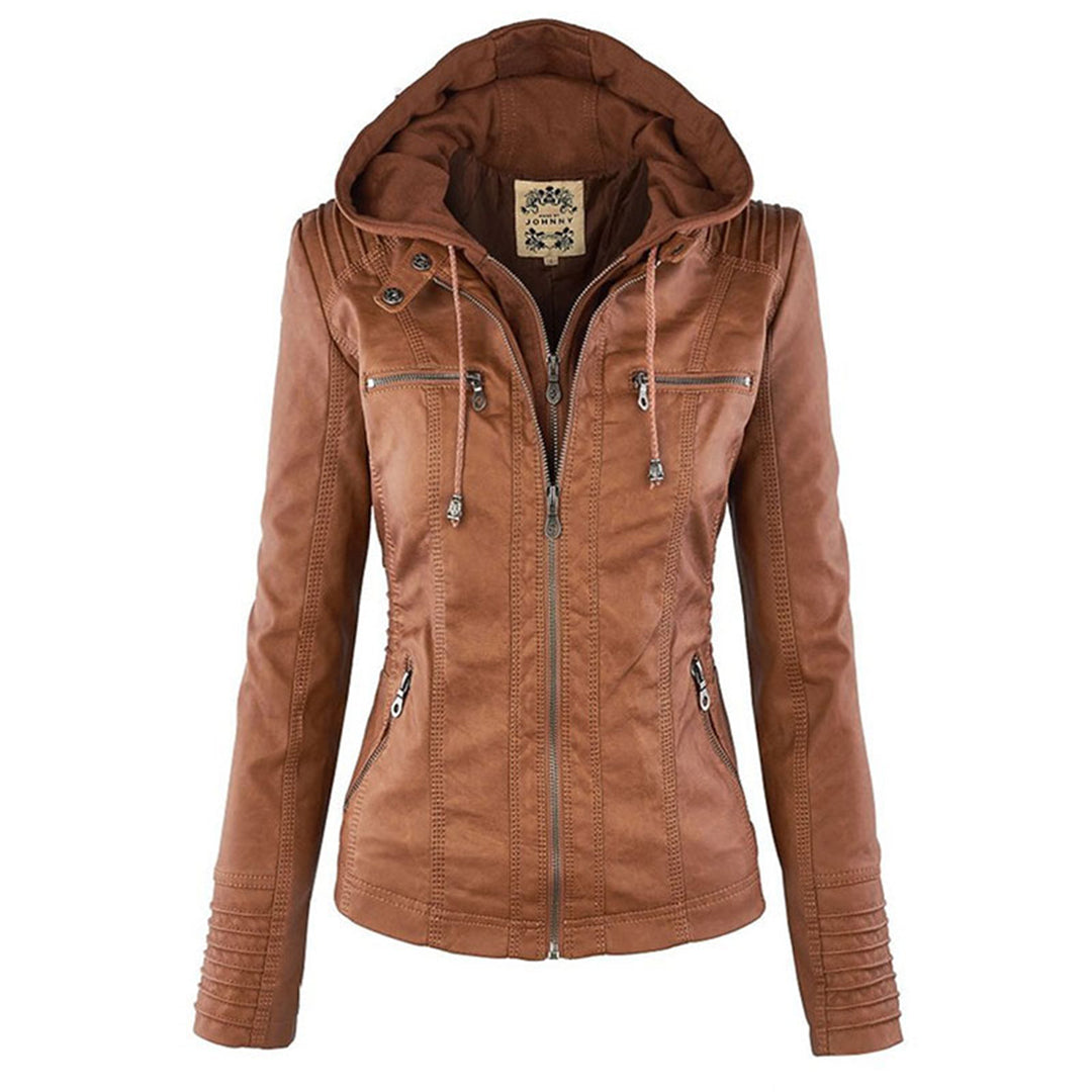 Hooded Faux Leather Biker Jacket