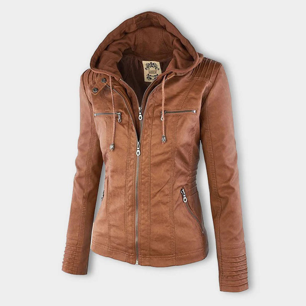 Hooded Faux Leather Biker Jacket