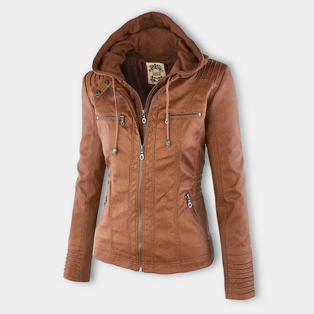 Hooded Faux Leather Biker Jacket