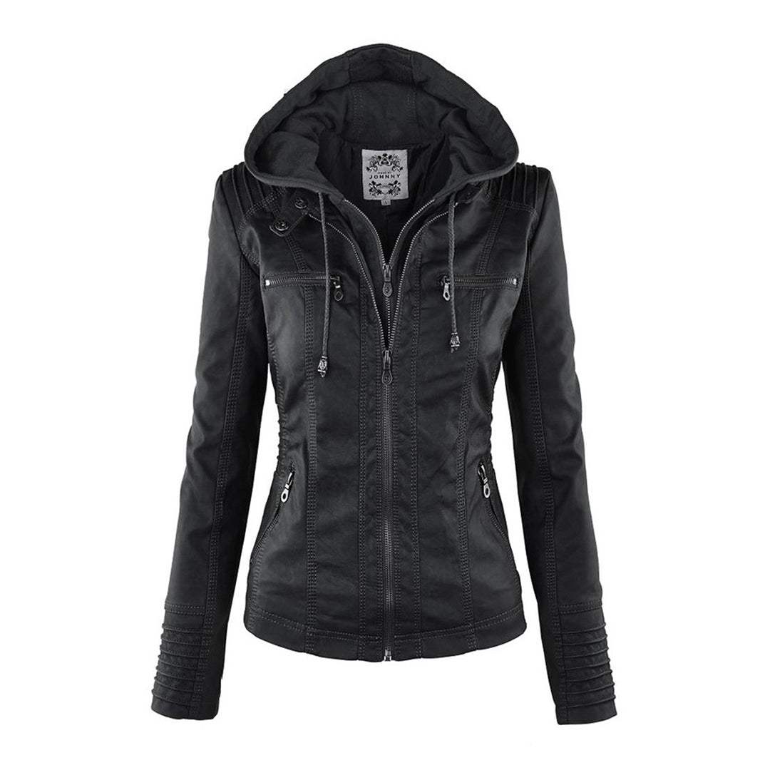 Hooded Faux Leather Biker Jacket