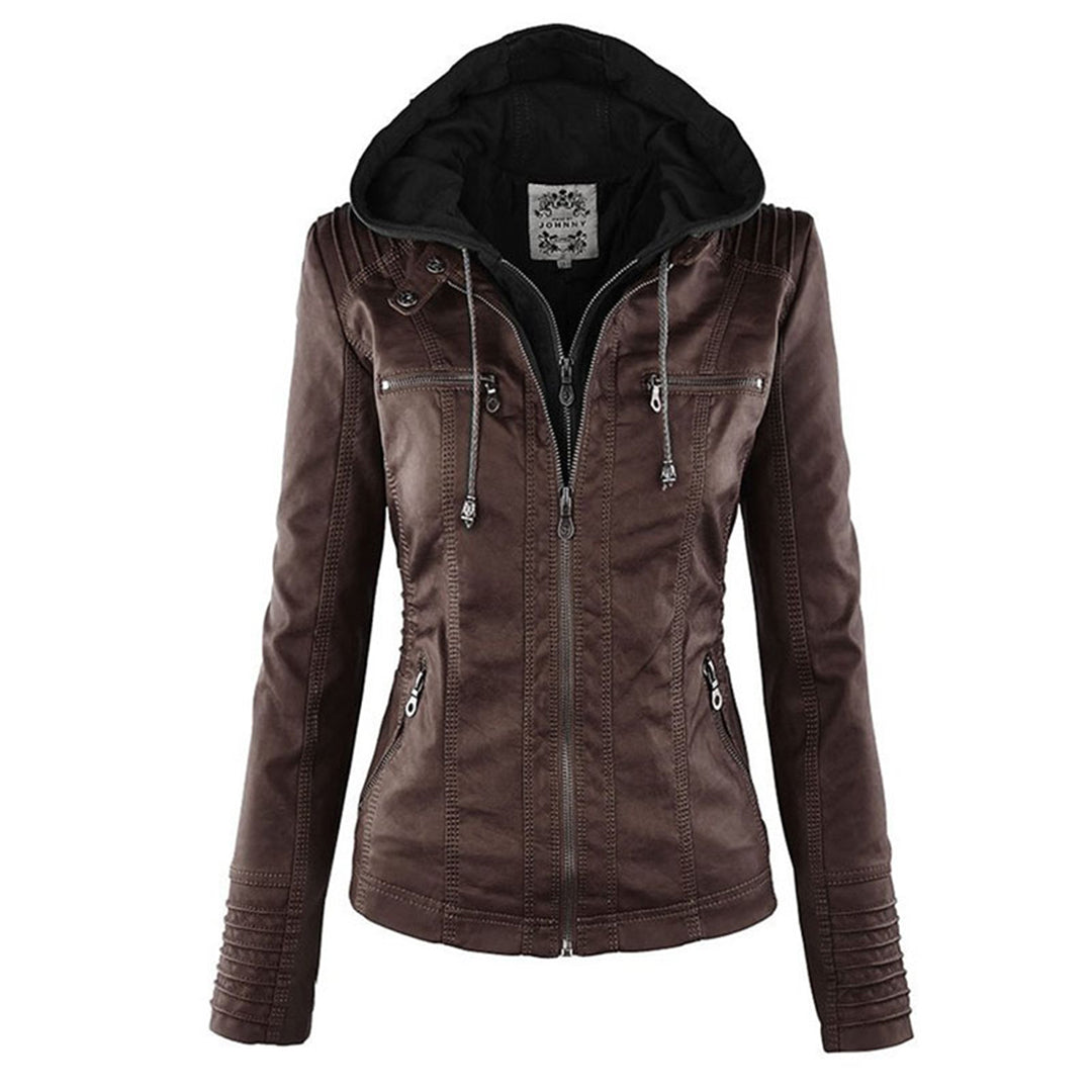 Hooded Faux Leather Biker Jacket