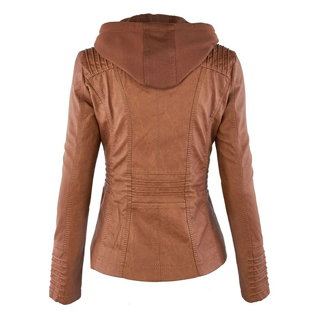 Hooded Faux Leather Biker Jacket