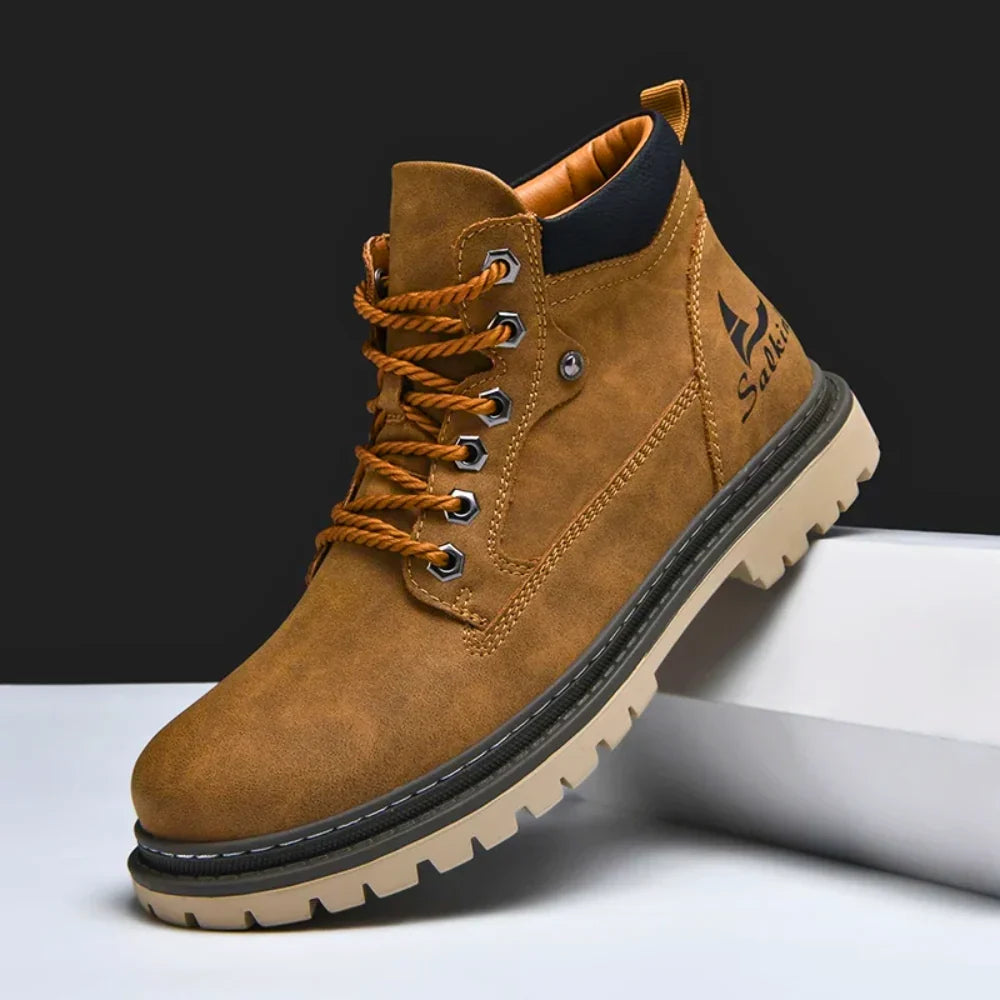 Leather Lace-Up Hiking Boots with Cushioned Insole and Grippy Outsole 0