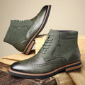 Leather Suede Brogue Dress Boots with Cushioned Insole for Comfort 0