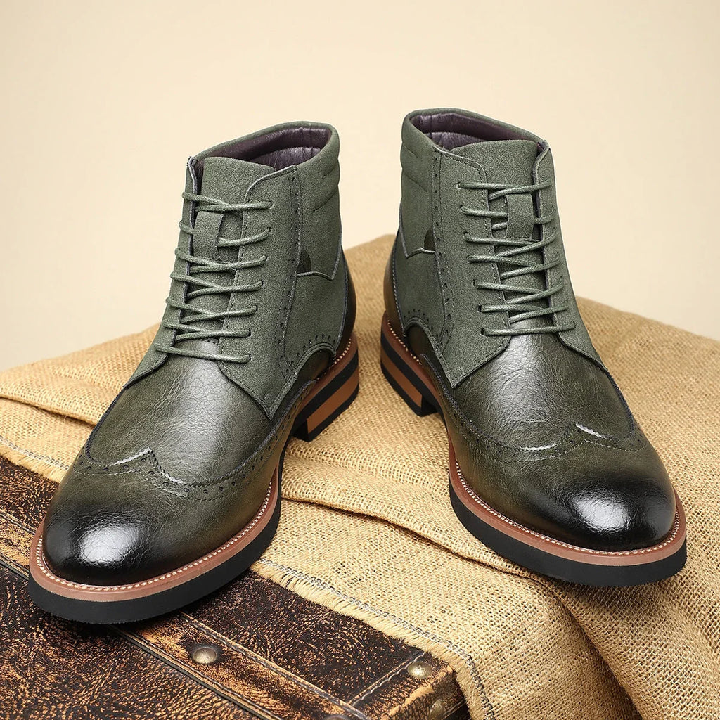 Leather Suede Brogue Dress Boots with Cushioned Insole for Comfort 1