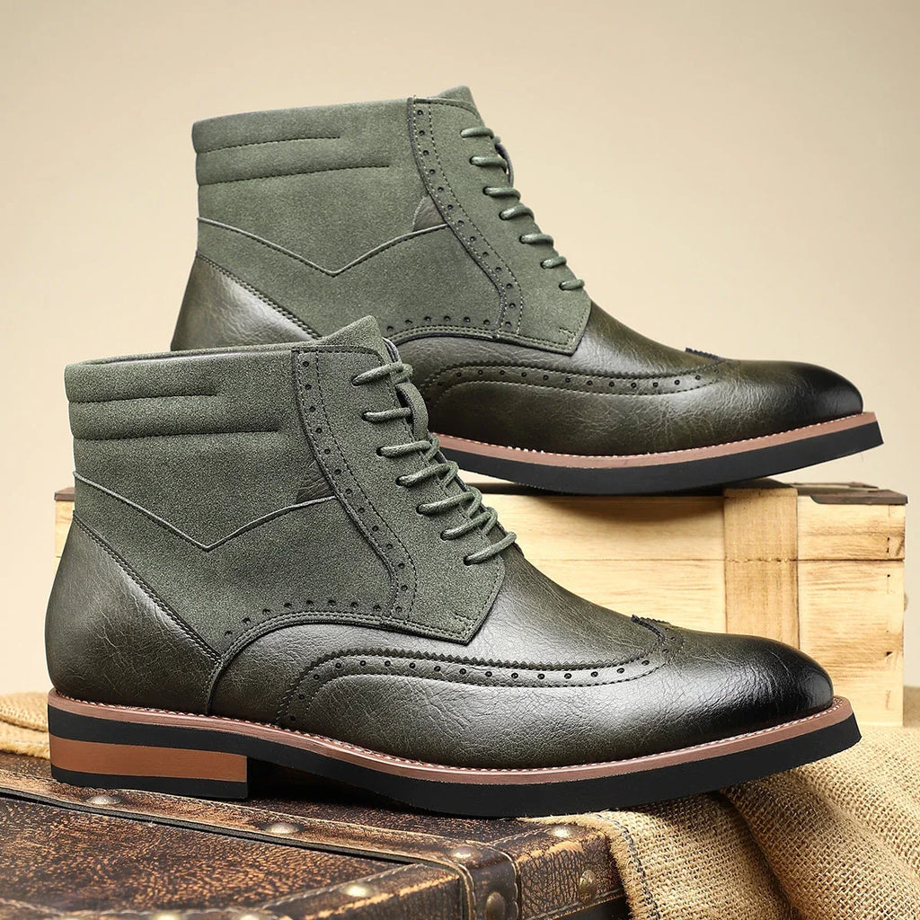 Leather Suede Brogue Dress Boots with Cushioned Insole for Comfort 2