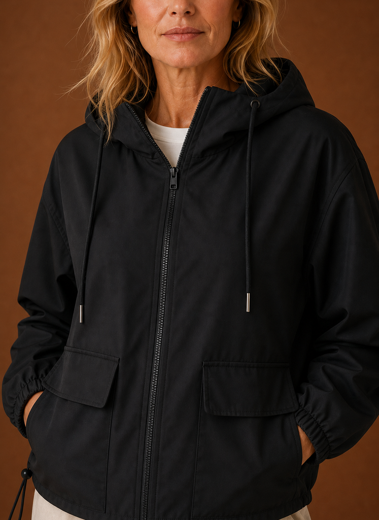 Lightweight hooded windbreaker jacket for women, perfect for versatile outdoor wear, featuring a stylish design and breathable fabric ideal for various weather conditions. 2
