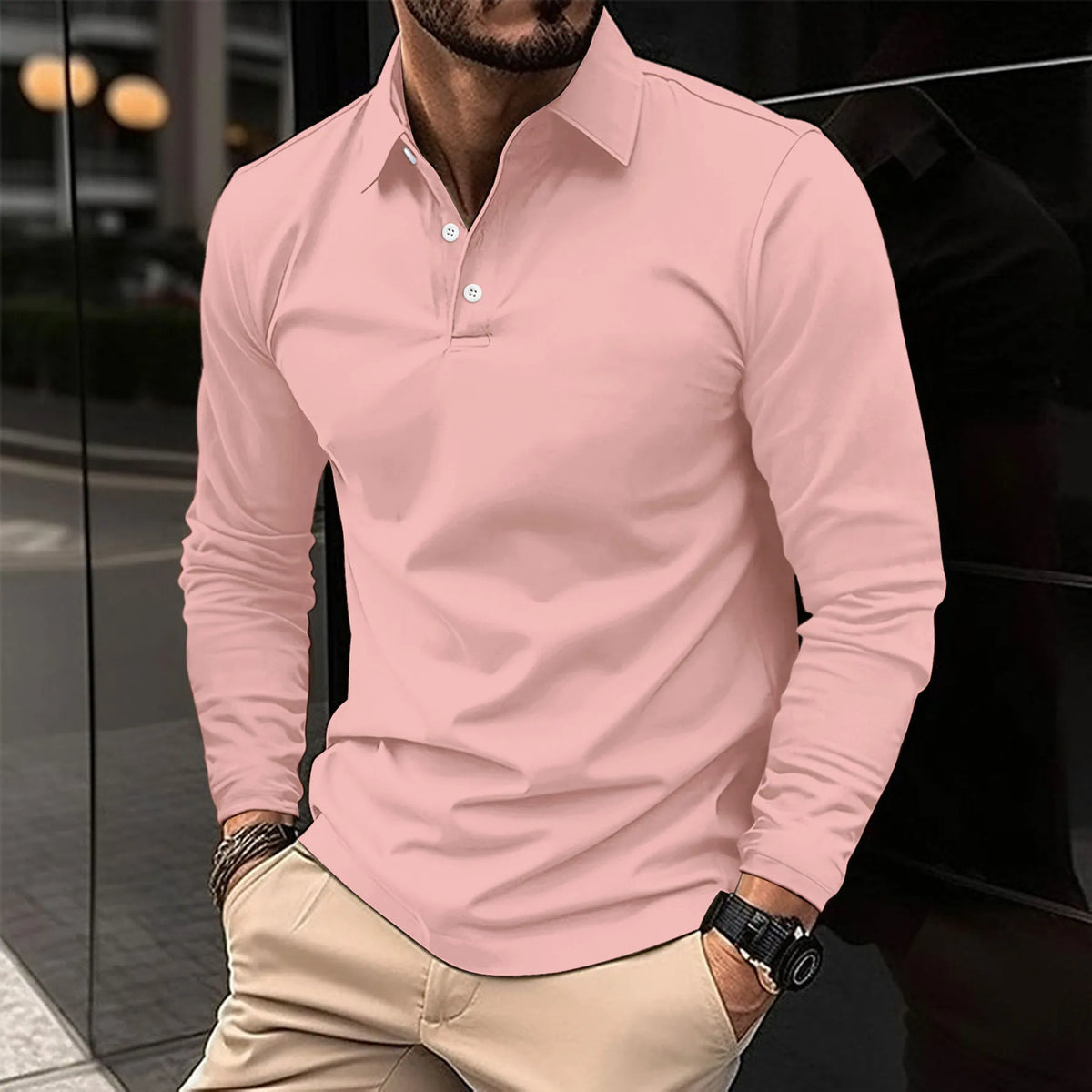 Long-Sleeved Polo Shirt with Tailored Fit for Smart Casual Wear 2