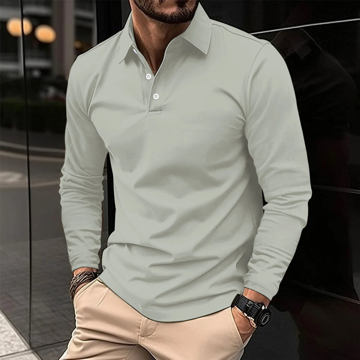 Long-Sleeved Polo Shirt with Tailored Fit for Smart Casual Wear 4