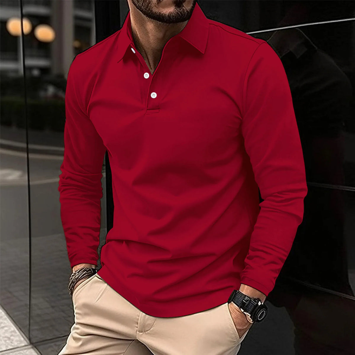 Long-Sleeved Polo Shirt with Tailored Fit for Smart Casual Wear 5