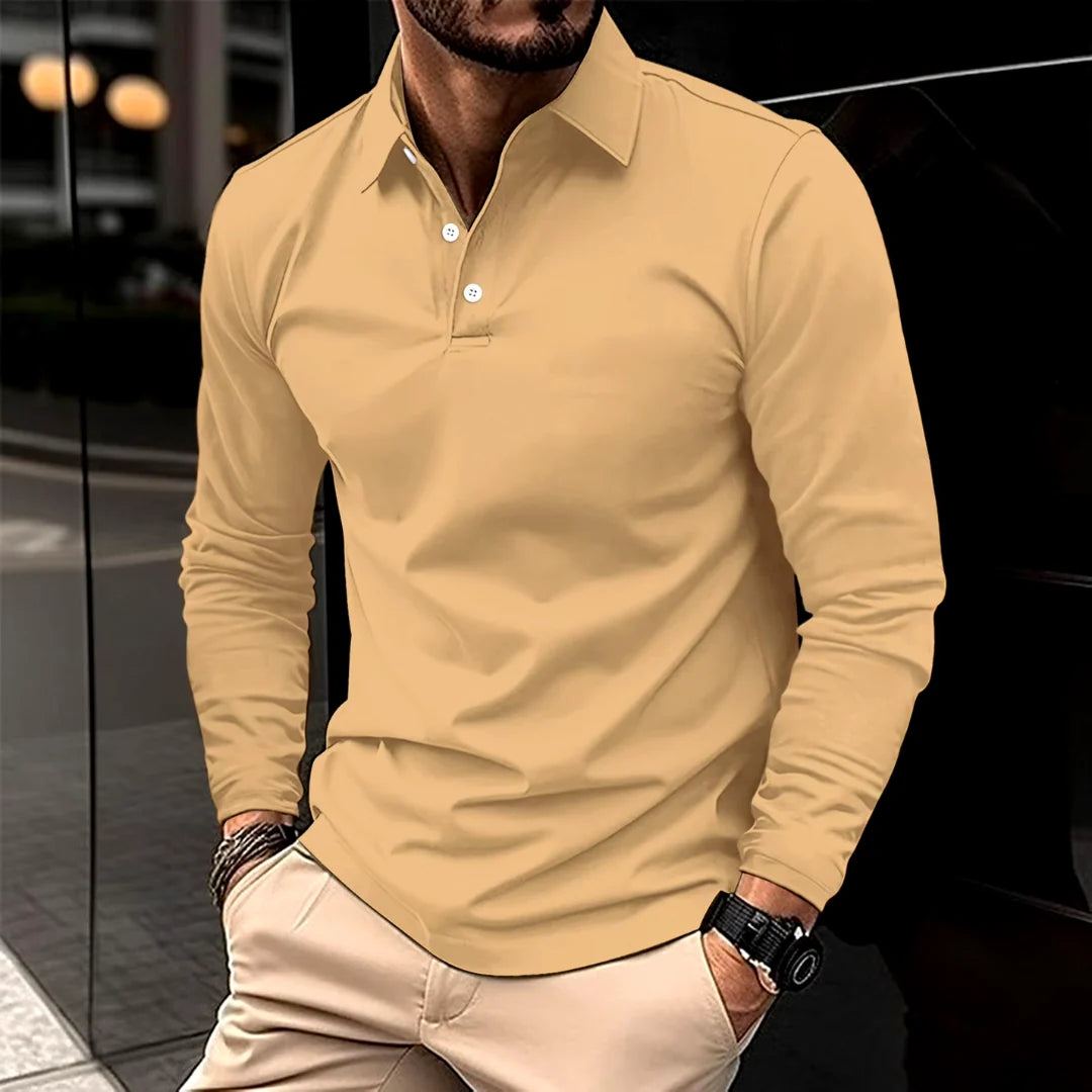 Long-Sleeved Polo Shirt with Tailored Fit for Smart Casual Wear 6