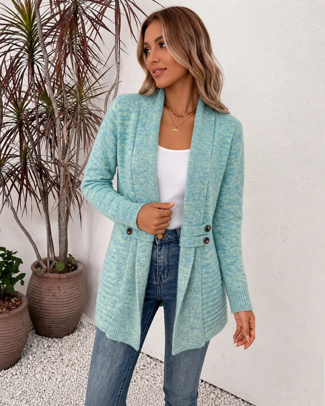 Long Knitted Cardigan with Shawl Collar and Button Detail 3