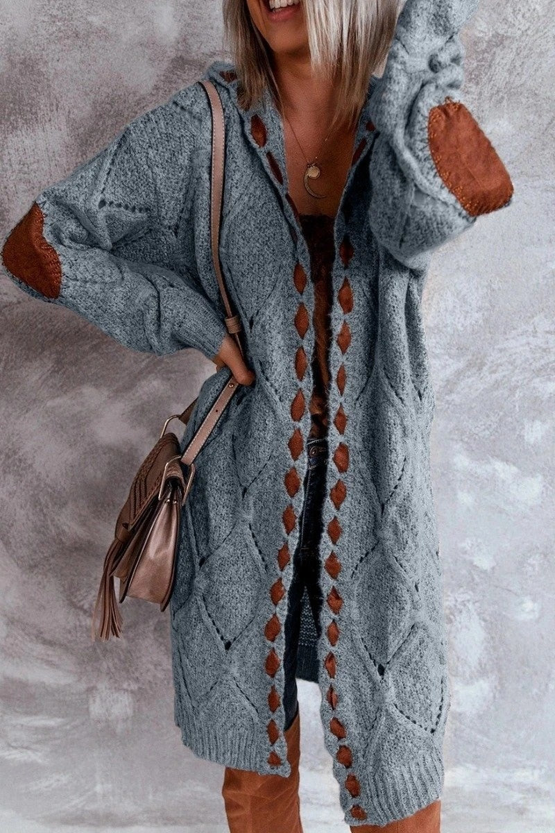 Long Oversized Hooded Cardigan for Women with Contrast Accents 1