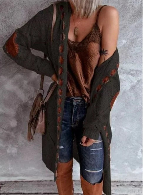 Long Oversized Hooded Cardigan for Women with Contrast Accents 2