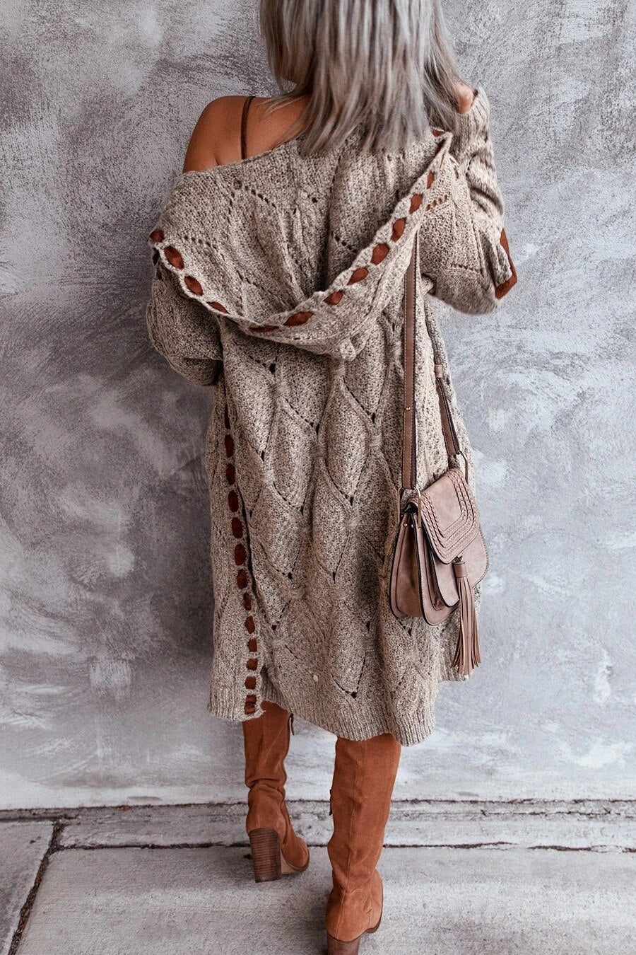 Long Oversized Hooded Cardigan for Women with Contrast Accents 6