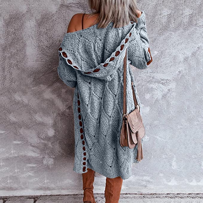 Long Oversized Hooded Cardigan for Women with Contrast Accents 7