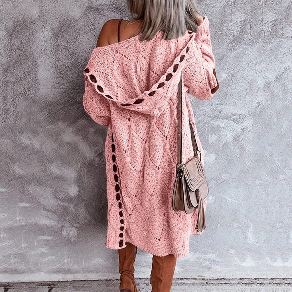 Long Oversized Hooded Cardigan for Women with Contrast Accents 8