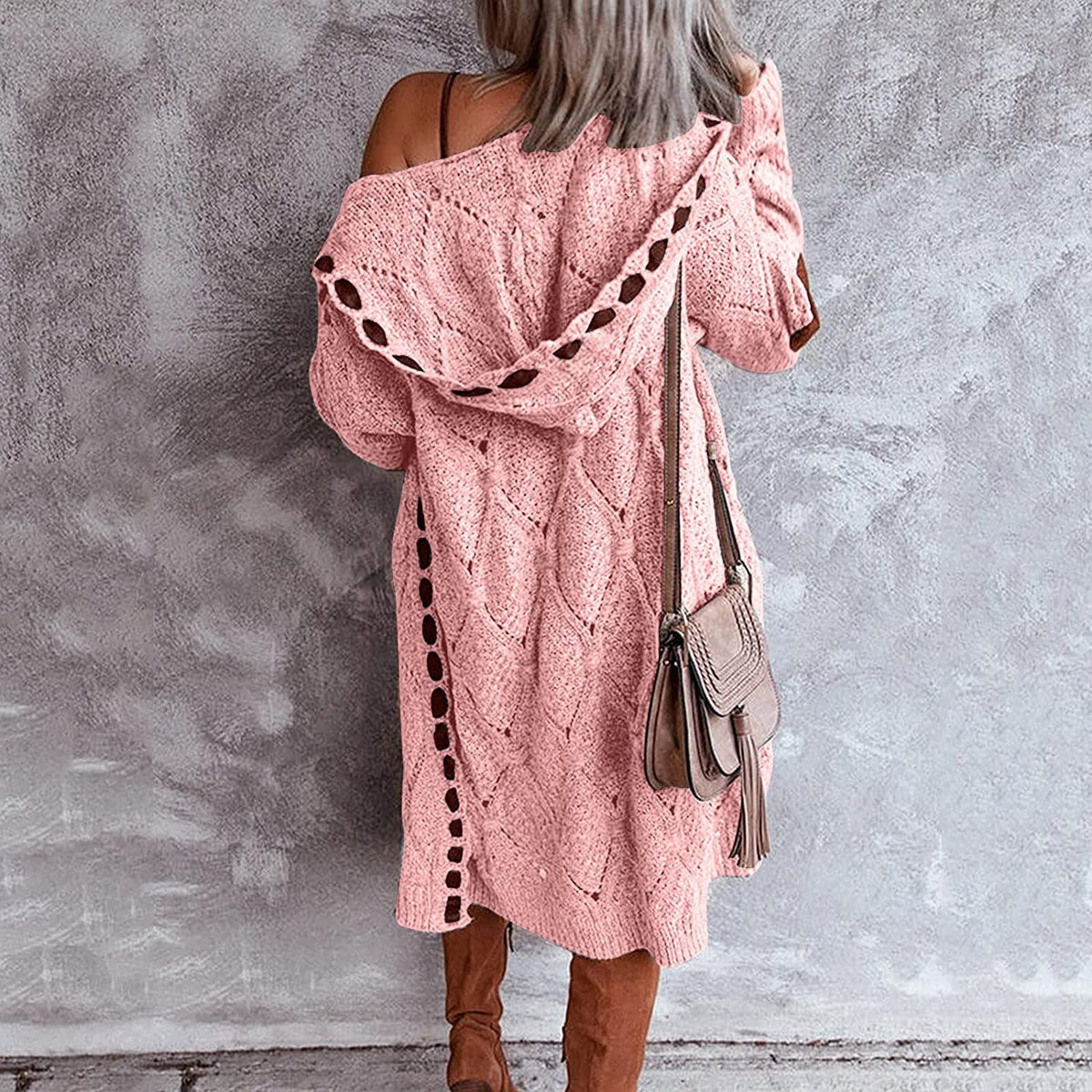 Long Oversized Hooded Cardigan for Women with Contrast Accents 8