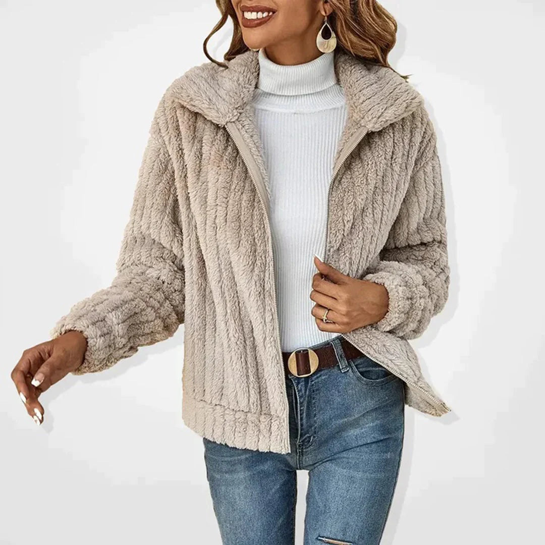 Long Women's Fleece Cardigan with Zipper and Pockets 0