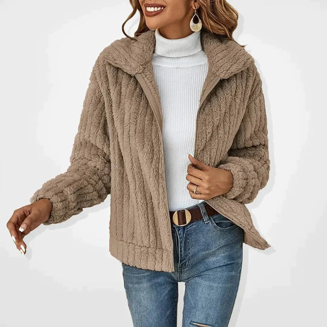 Long Women's Fleece Cardigan with Zipper and Pockets 2