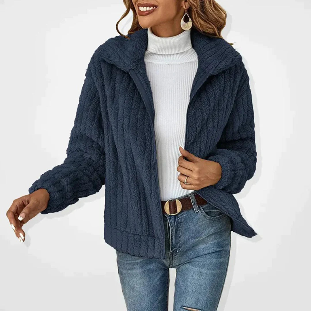 Long Women's Fleece Cardigan with Zipper and Pockets 3