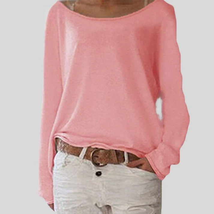 Loose Fit Boat Neck Women's Top with Asymmetrical Hem 0