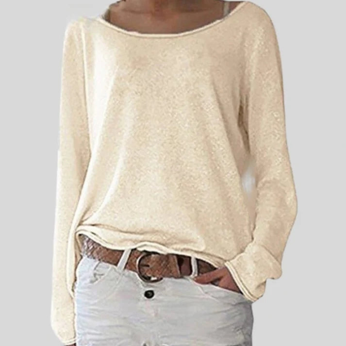 Loose Fit Boat Neck Women's Top with Asymmetrical Hem 1